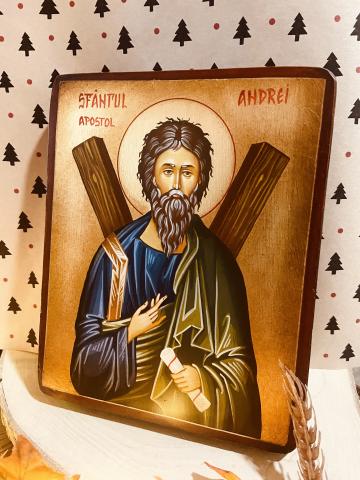 Icoana pictata pe lemn Sfantul Apostol Andrei 22cm