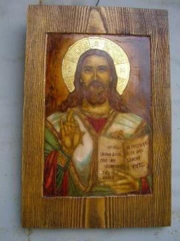 Icoana pictata pe lemn vechi Iisus