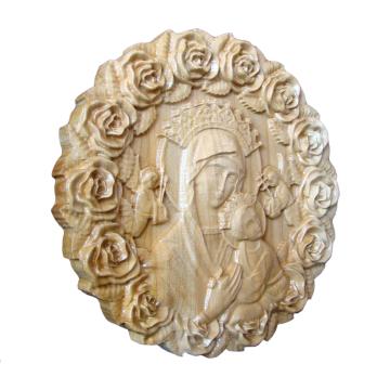 Icoana sculptata Maica Domnului, rama trandafiri, D20 cm