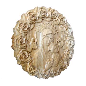 Icoana sculptata Maica Domnului, rama trandafiri, D21 cm