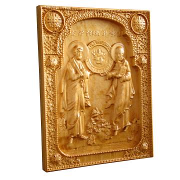 Icoana sculptata Sf Apostoli Petru si Pavel 24.5x19 cm