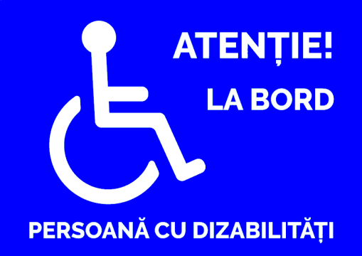 Indicator albastru atentie la bord persoana cu dizabilitati