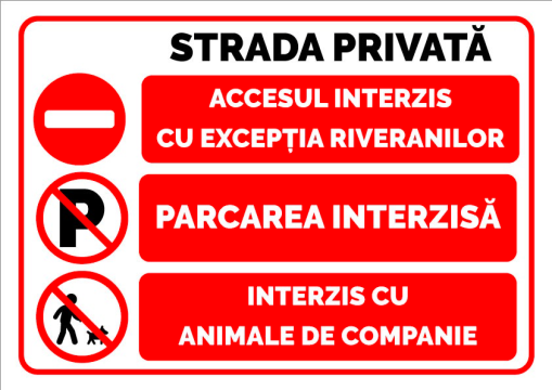 Indicator pentru strada privata parcare interzisa