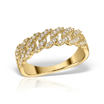 Inel Cuban Linked Ring placat cu aur galben, zirconiu