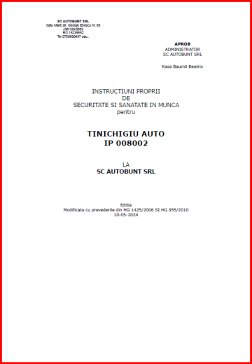 Instructiuni proprii SSM pentru tinichigiu auto