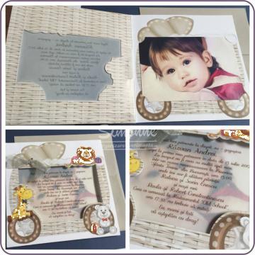Invitatie botez fetita, baietel cu poza