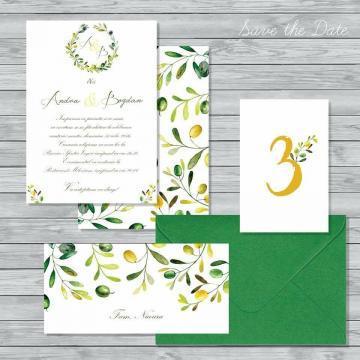 Invitatie nunta Olive watercolor