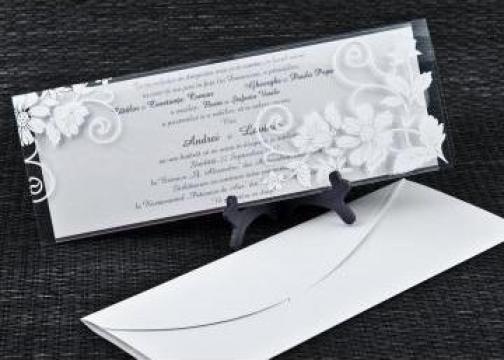 Invitatie nunta carton argintiu sidefat