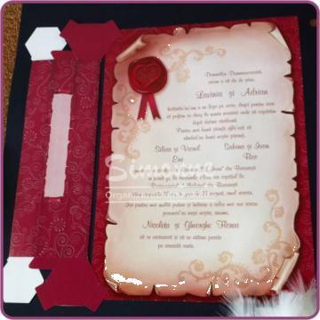 Invitatie papirus nunta, botez in cutie