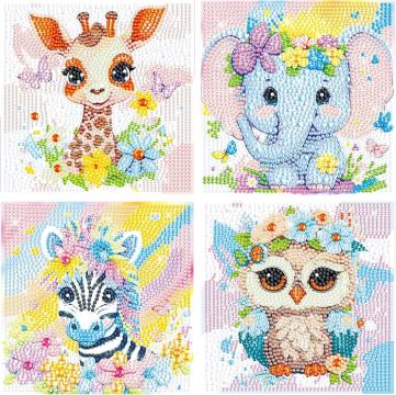 Joc Pictura cu diamant 5D, copii, set 4 bucati 15x15 cm