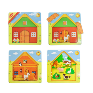 Joc Puzzle suprapus din lemn, Ferme cu animalute, Montessori