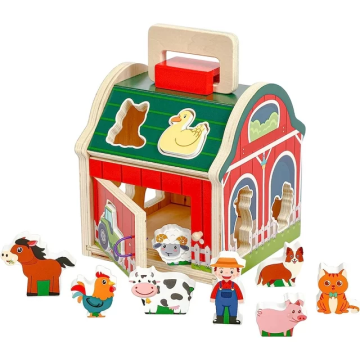 Jucarie Casuta sortator Ferma din lemn cu figurine