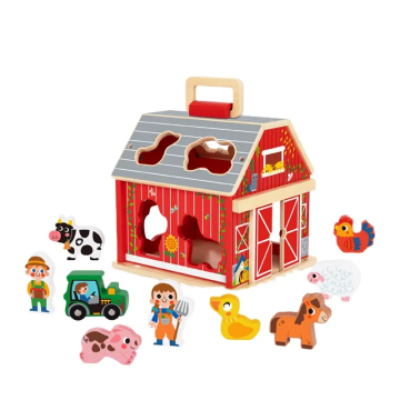 Jucarie Casuta sortator Ferma lemn cu figurine si animale