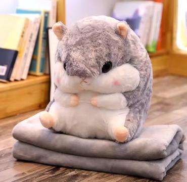 Jucarie de plus 2 in 1, hamster cu paturica, bumbac, gri