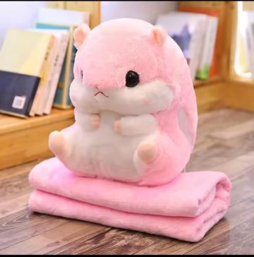 Jucarie de plus 2 in 1, hamster cu paturica, bumbac, roz