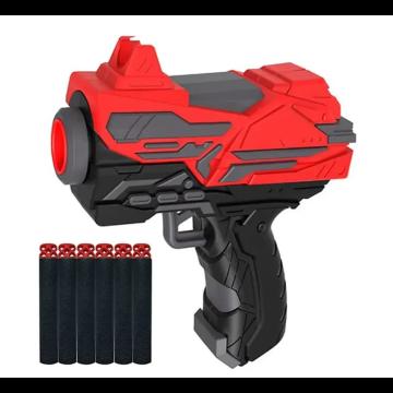Jucarie pistol din plastic 12x10cm cu 6 gloante de spuma