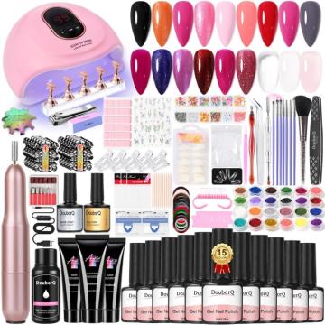 Kit de lac de unghii semi-permanent cu 15 culori si lampa UV