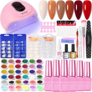 Kit de lac de unghii semi-permanent cu 6 culori si lampa UV
