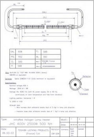 Lampa infrarosu JHC 400V 2500W 500 NH Toshiba Lighting
