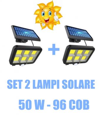 Lampa solara 50W - 96 LED COB, cu panou detasabil, 2 buc.