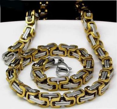 Lant inox suflat cu aur de 18k barbatesc