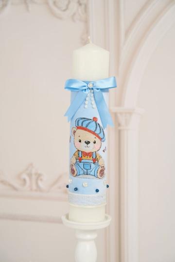 Lumanare botez A24 - Ursulet Broderie - Bleu