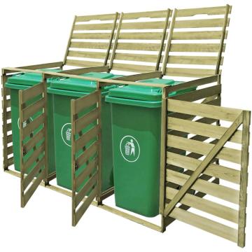 Magazie de pubele tripla, 240 L, lemn tratat