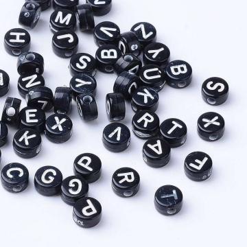 Margele acrilice litere rotunde 6,5 mm 50 buc negre