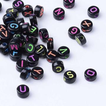 Margele acrilice litere rotunde 6,5 mm 50 buc negru