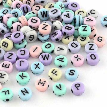 Margele acrilice litere rotunde 6,5 mm 50 buc pastel