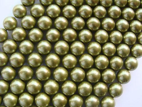 Margele perle imitatie sidef 10 mm verde oliv - 1 buc