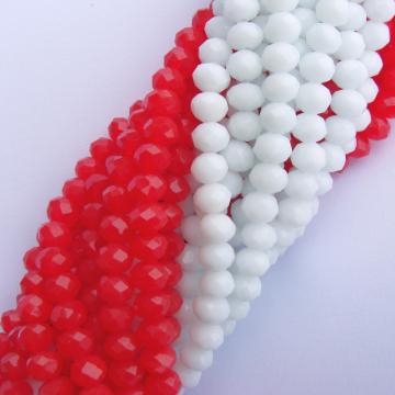 Margele sticla fatetate 4*6 mm 2 sir * 40 cm alb + rosu