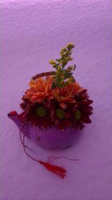 Martisor Ceainic din ceramica cu flori