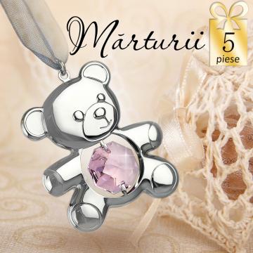 Marturie botez Ursulet cu cristal Swarovski - 5buc.