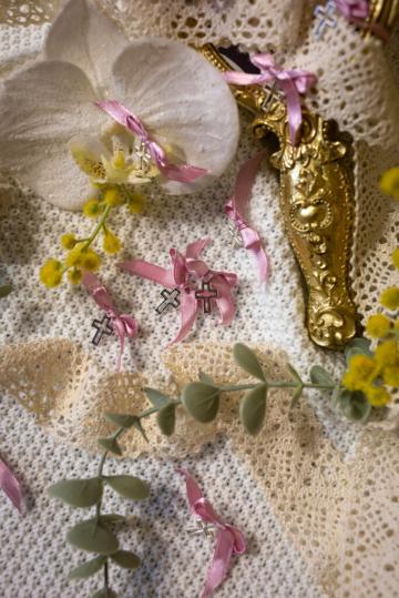 Marturii Cruciulite botez - roz-vintage