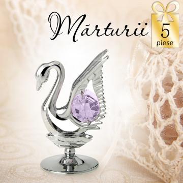 Marturii nunta Lebada cu cristale Swarovski, 5buc.