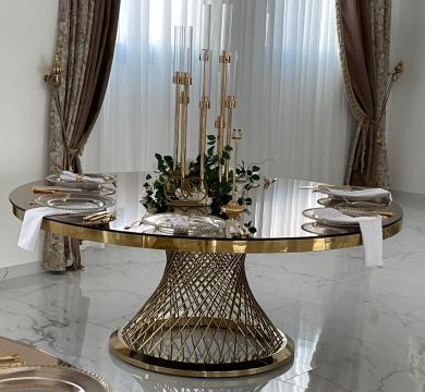 Masa aurie inox cu blat oglinda ballroom salon de evenimente
