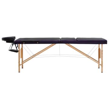 Masa de masaj pliabila, 3 zone, negru si violet, lemn