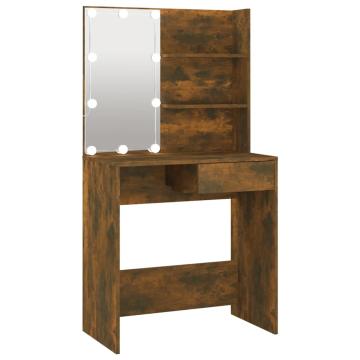 Masa de toaleta cu LED, stejar maro, 74,5x40x141cm