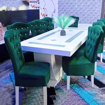 Masa living cu 8 scaune verde smarald
