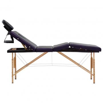 Masa pliabila de masaj, 4 zone, negru si violet, lemn