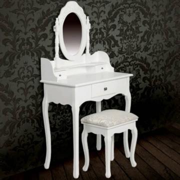 Masa toaleta cu oglinda si scaun alb