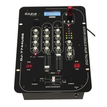 Mixer Ibiza Sound DJ7744USB cu 5 canale, BPM digital, USB/SD