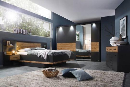 Mobila dormitor L Boston Extra gri metalic/ stejar artisan