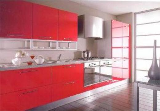 Mobilier bucatarie rosu lacuit sau alb + portocaliu Paula
