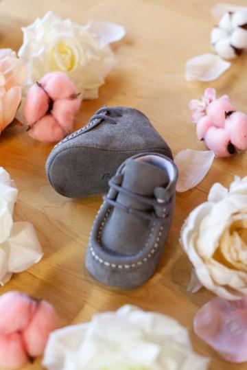 Mocasini botez piele naturala - gri