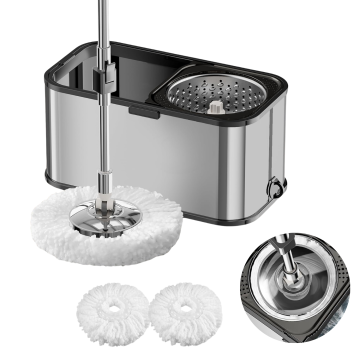 Mop rotativ cu galeata DreamRamp cu roti, din inox