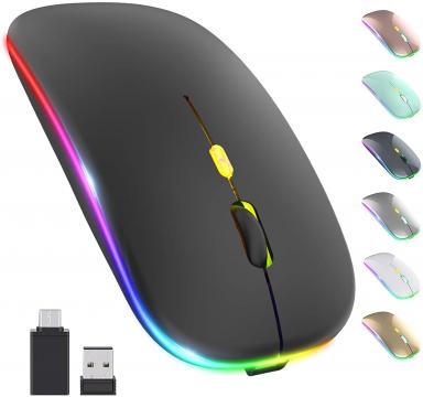 Mouse LED Wireless, Rechargeable Slim Silent Mouse 2.4G Port