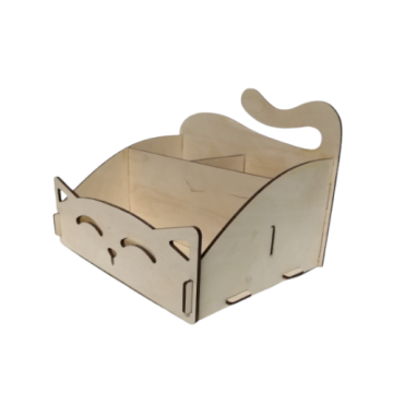 Organizator birou - pisica, blank lemn, 20x15x15 cm