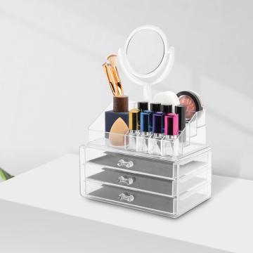 Organizator cosmetic transparent cu oglinda